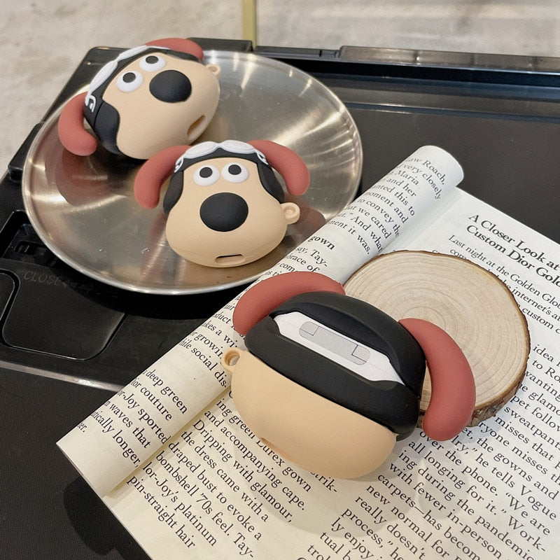 3D Cute Cartoon Pilot Dog Premium AirPods Case Shock Proof Cover