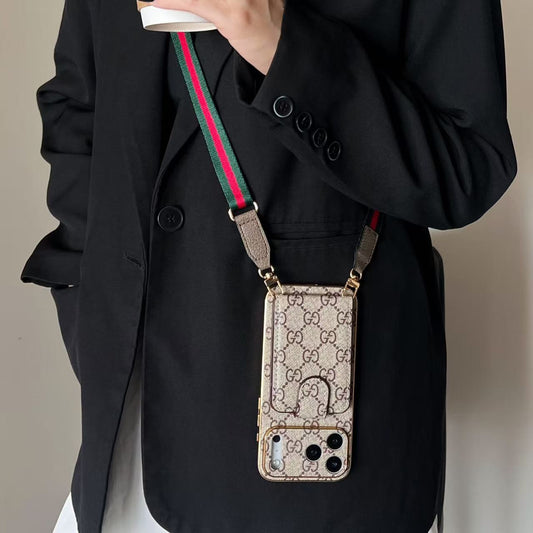 Premium Leather iPhone Case: Integrated Wallet & Detachable Strap