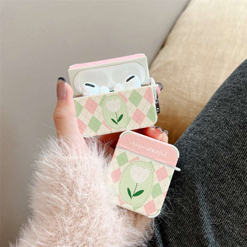 Rhombus Pattern 'Tulip Flower' AirPods Pro Case Shock Proof Cover